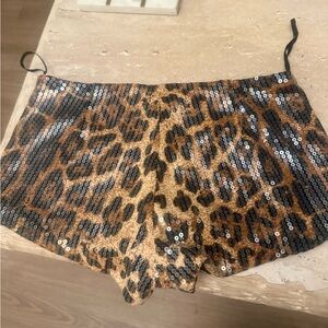 Edikted Leopard Sequin High Waist Shorts